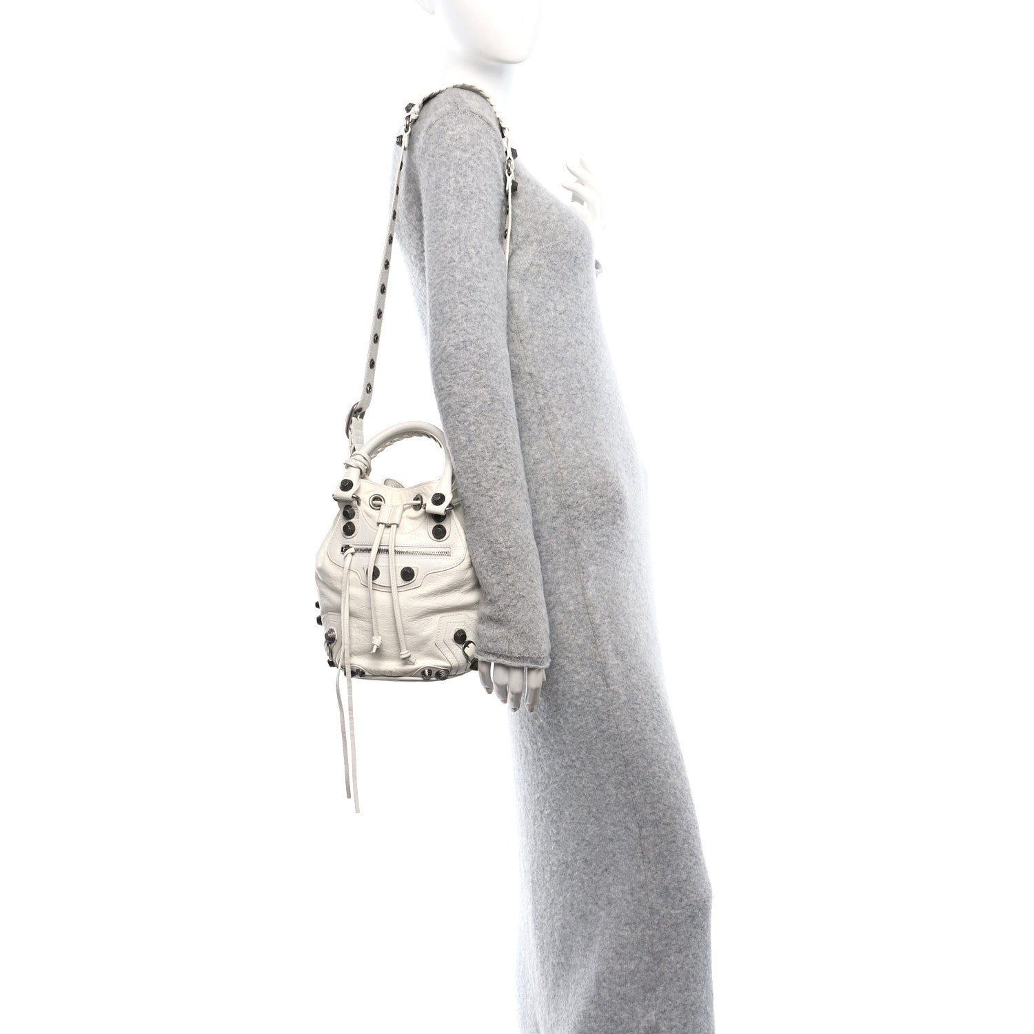 Balenciaga Agneau Arena Small Le Cagole Bucket Bag Optic White 2 of 11