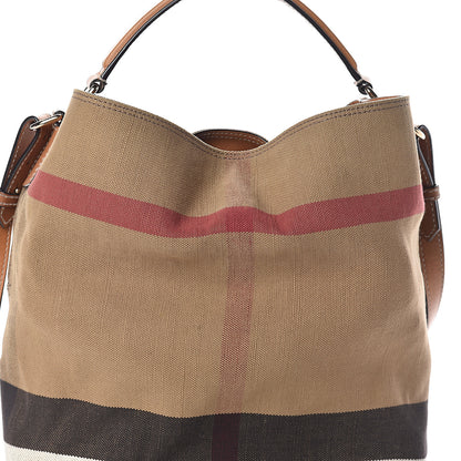 Burberry Canvas Mega Check Medium Ashby Hobo Saddle Brown 8 of 10