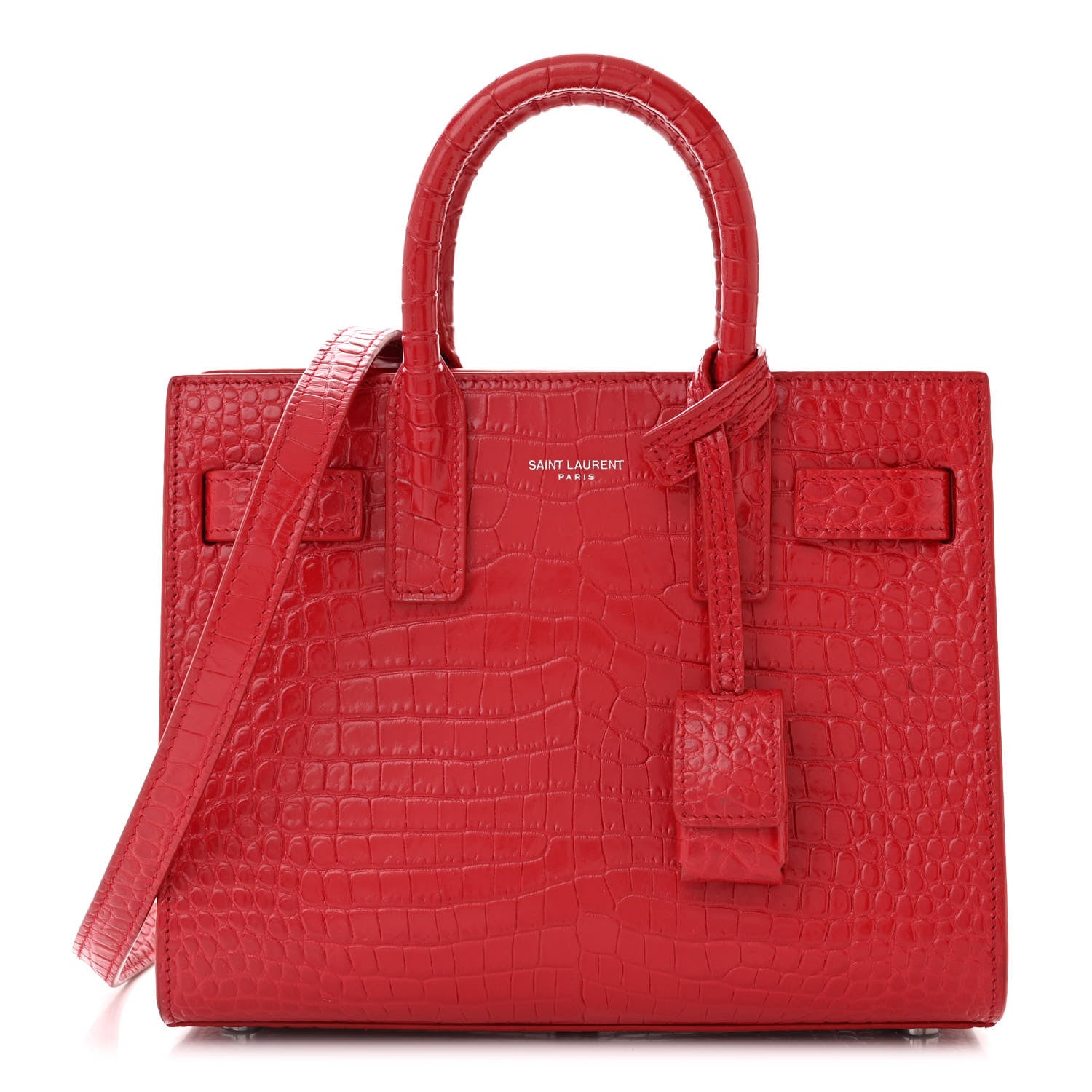 Saint Laurent Calfskin Crocodile Embossed Nano Sac De Jour Red 1 of 13