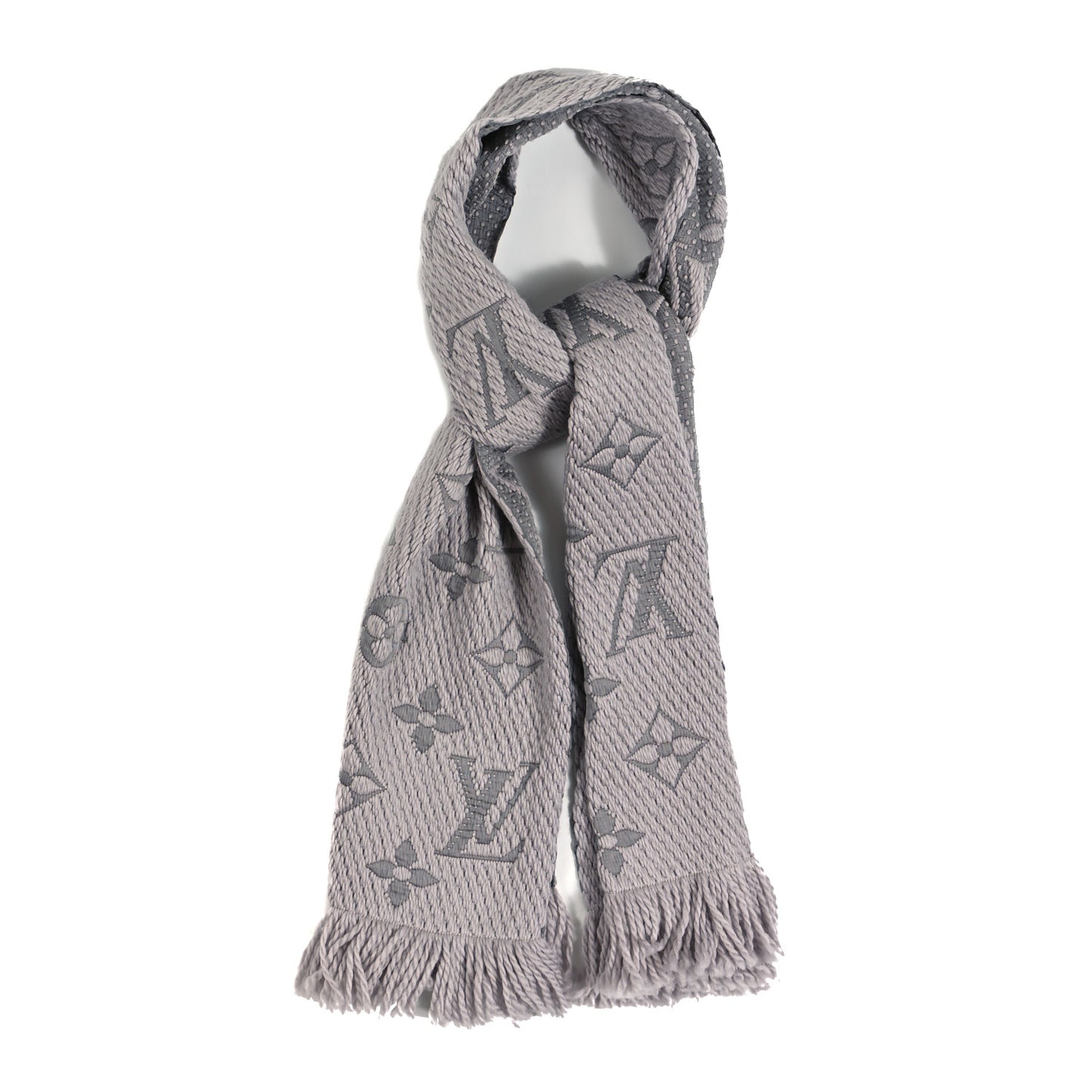 Wool Silk Logomania Scarf Pearl Grey