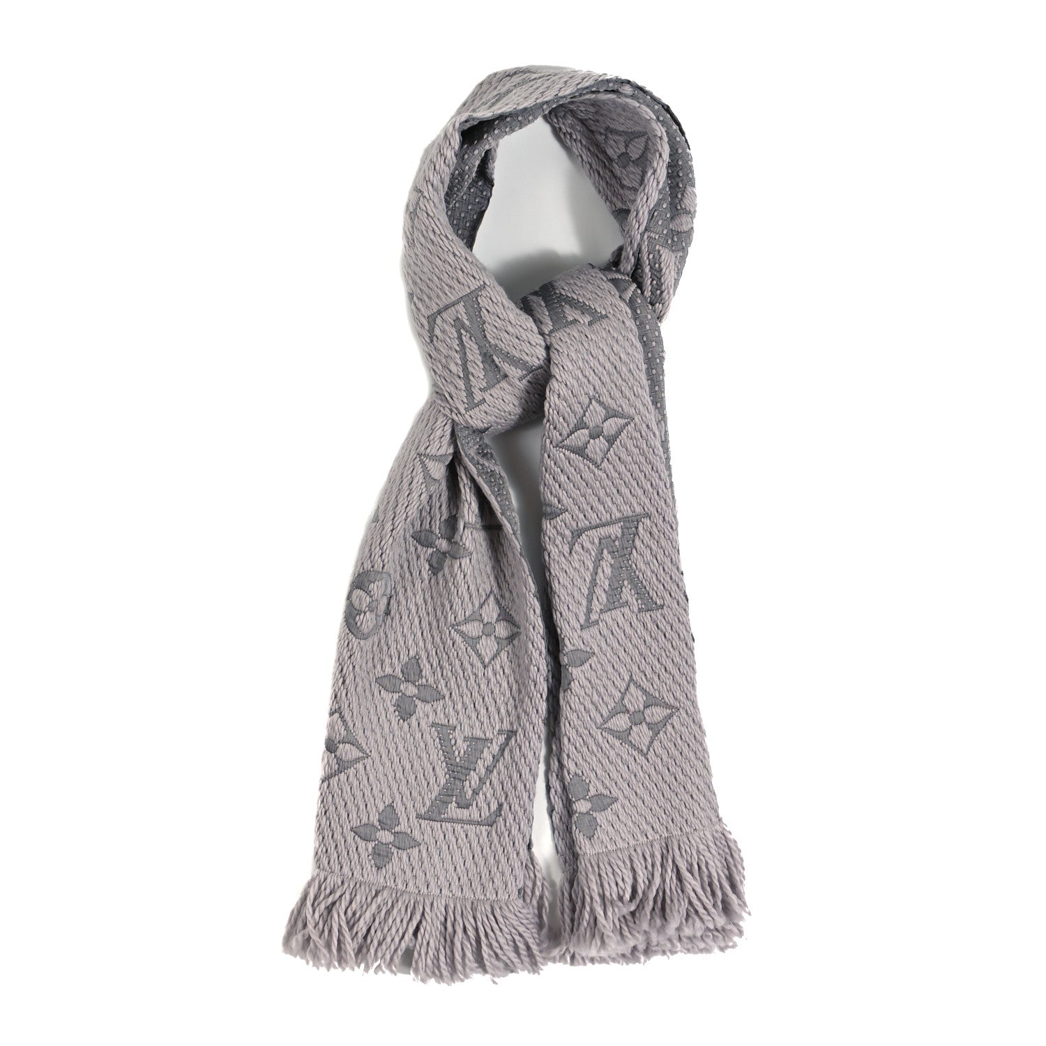 Louis Vuitton Wool Silk Logomania Scarf Pearl Grey 1 of 3
