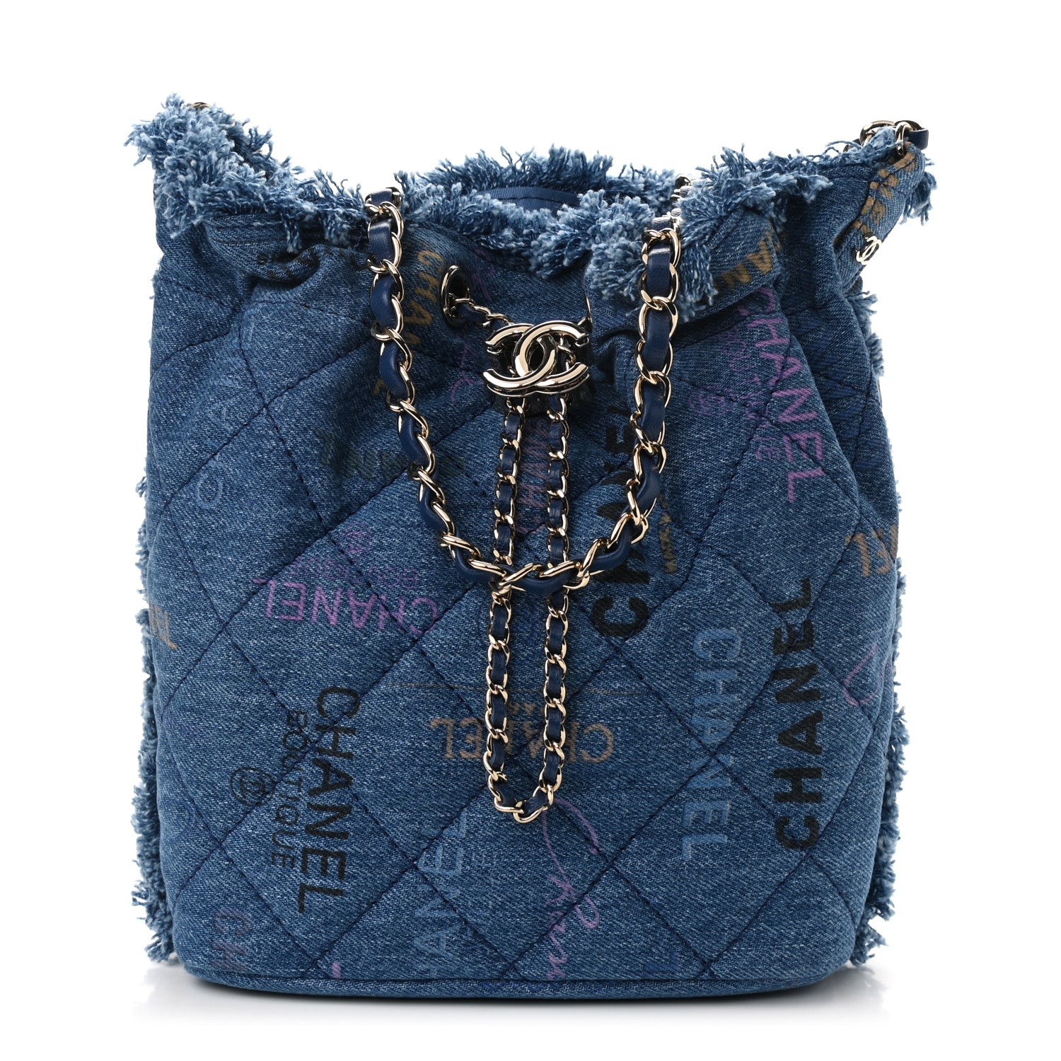 Chanel Denim Quilted Mood Bucket With Chain Blue Multicolor 1 of 11