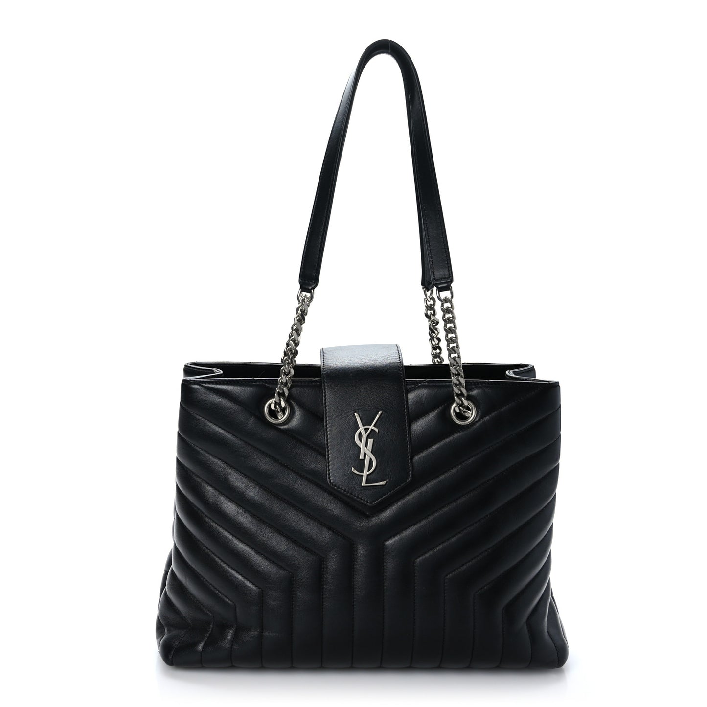 Calfskin Y Quilted Monogram Large Loulou Shopper Black