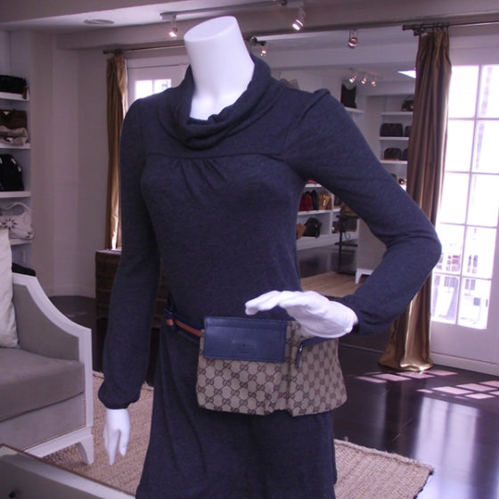 GG Monogram Web Double Pocket Belt Bag Blue