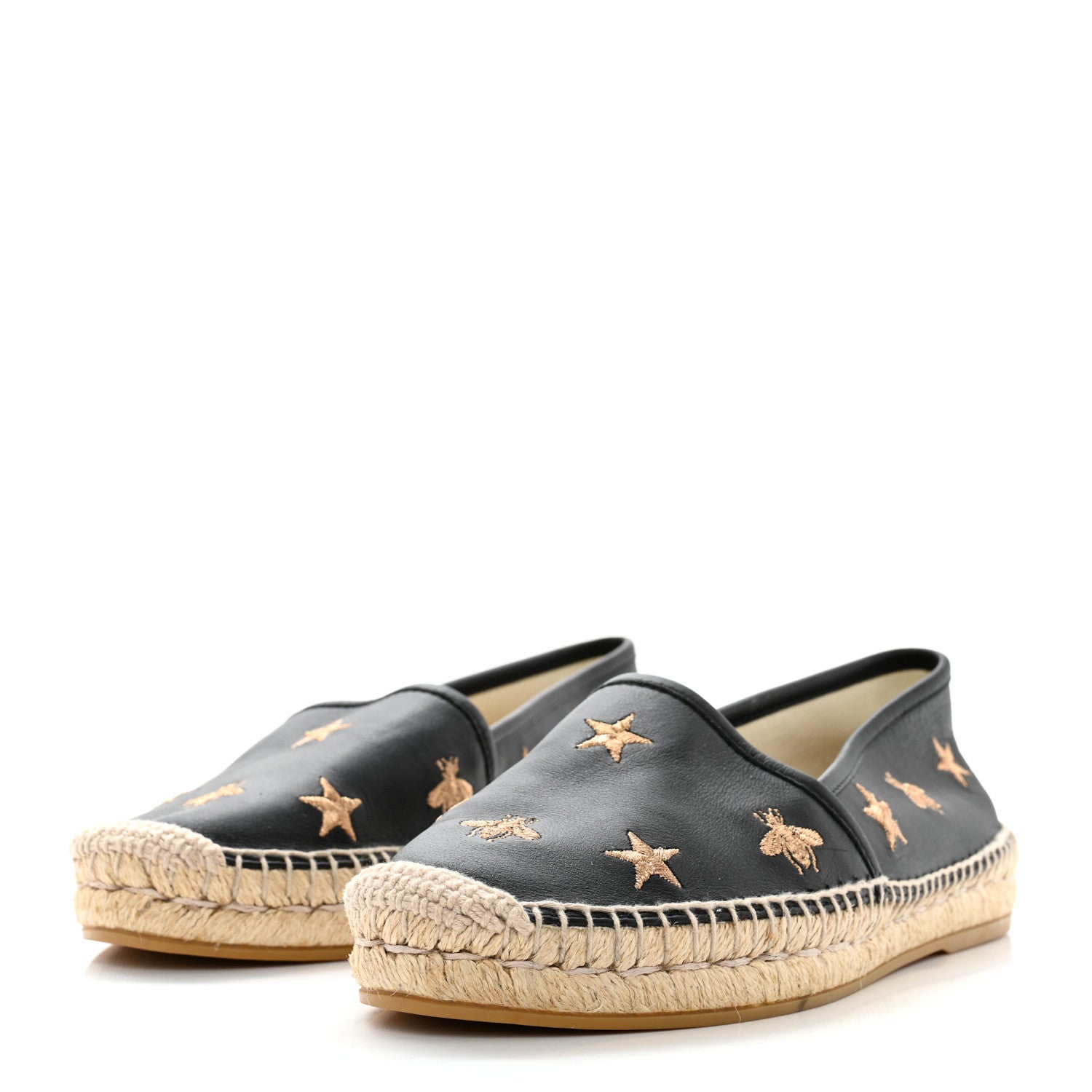 Gucci Calfskin Bee Star Embroidered Espadrilles 38 Black 3 of 13