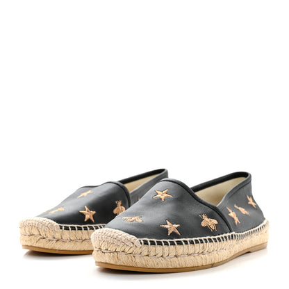 Gucci Calfskin Bee Star Embroidered Espadrilles 38 Black 3 of 13
