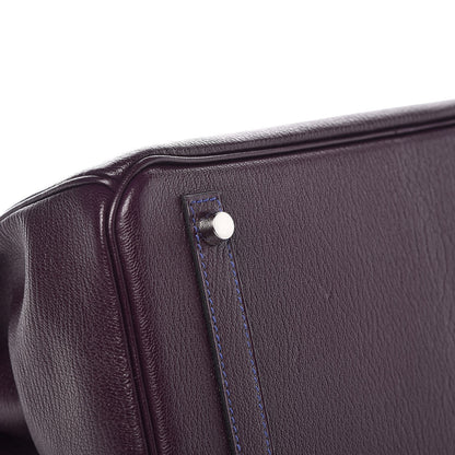 Hermes Chevre Mysore Bi-Color Horseshoe Birkin 30 Raisin Bleu Electrique 34 of 36