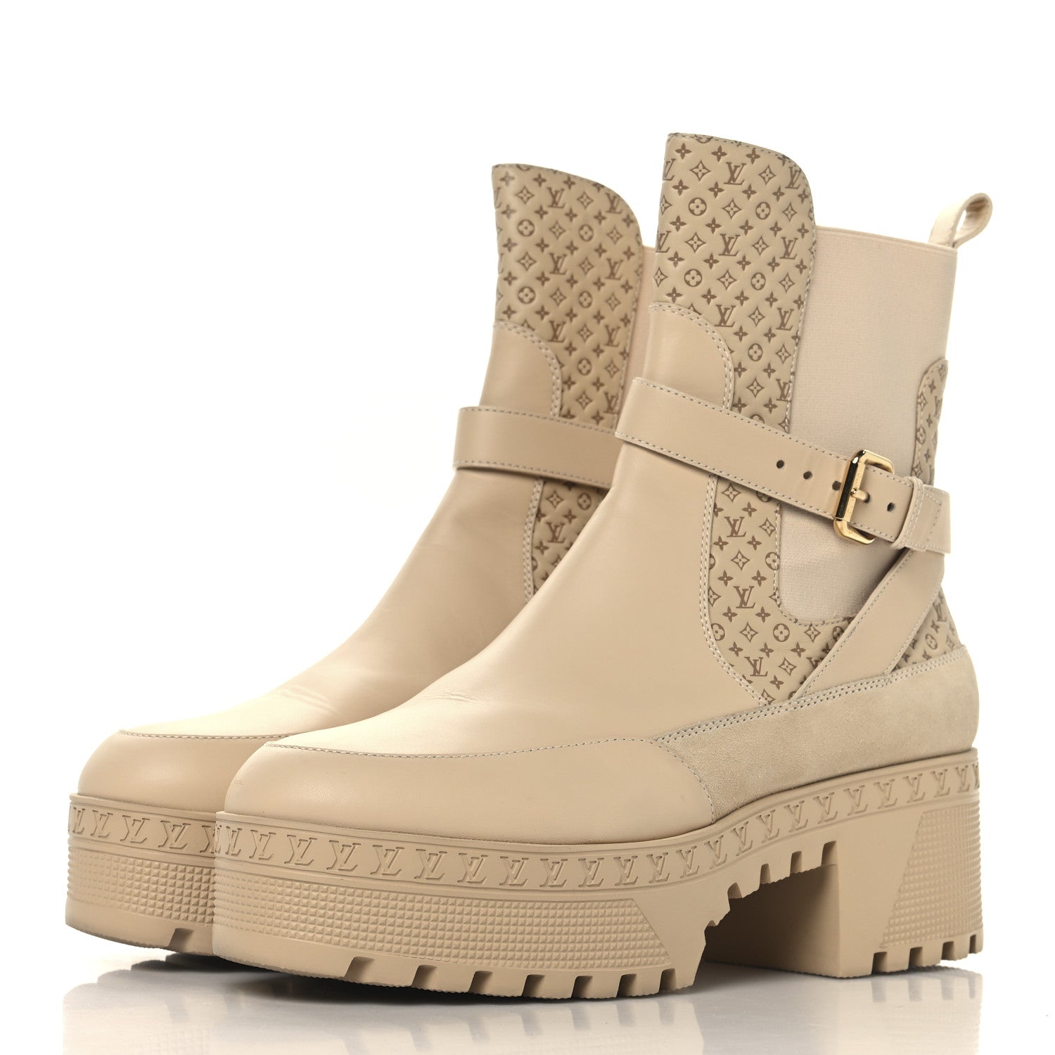 Louis Vuitton Suede Calfskin Embossed Monogram Laureate Platform