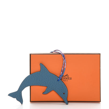 Hermes Epsom Togo Petit H Bag Charm Dolphin Kiwi Blue Jean 5 of 5