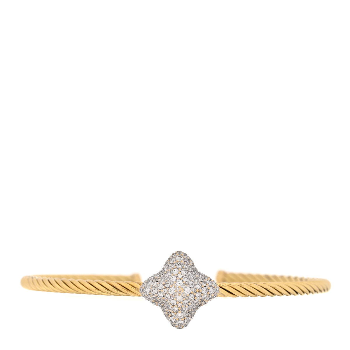 David Yurman 18K Yellow Gold Diamond Large Quatrefoil Bangle Bracelet 1 of 4