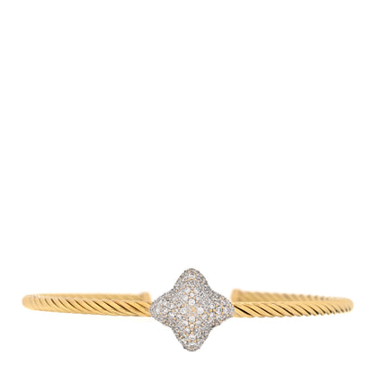David Yurman 18K Yellow Gold Diamond Large Quatrefoil Bangle Bracelet 1 of 4