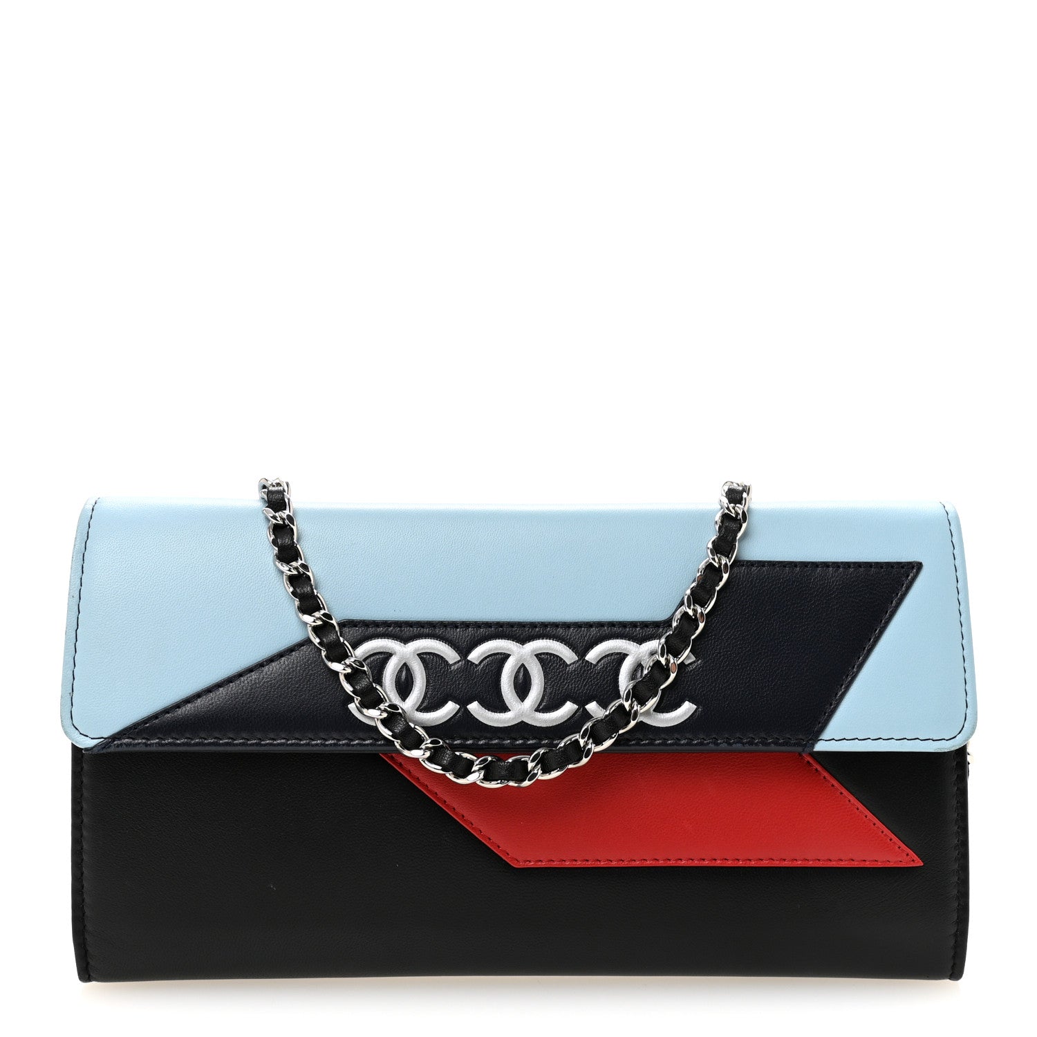 Chanel Lambskin Airlines Wallet On Chain WOC Blue Black Red 1 of 11