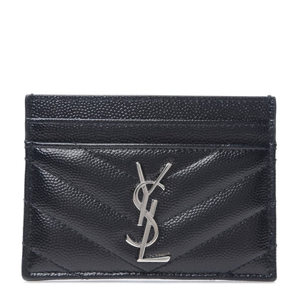 Saint Laurent Grain De Poudre Matelasse Chevron Monogram Credit Card Case Black 1 of 7