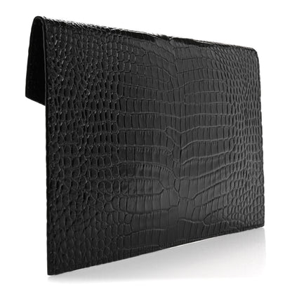 Saint Laurent Calfskin Crocodile Embossed Uptown Monogram Pouch Black 3 of 7