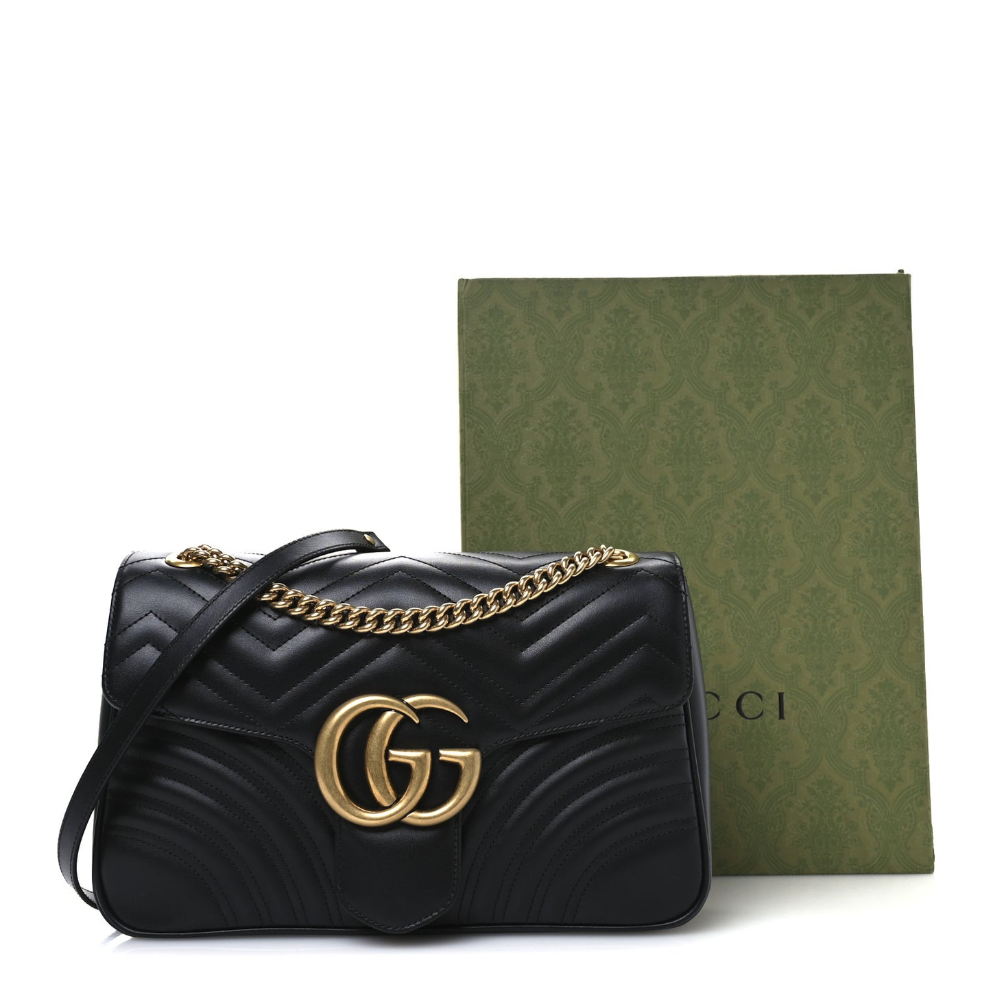 Calfskin Matelasse Medium GG Marmont Shoulder Bag Black