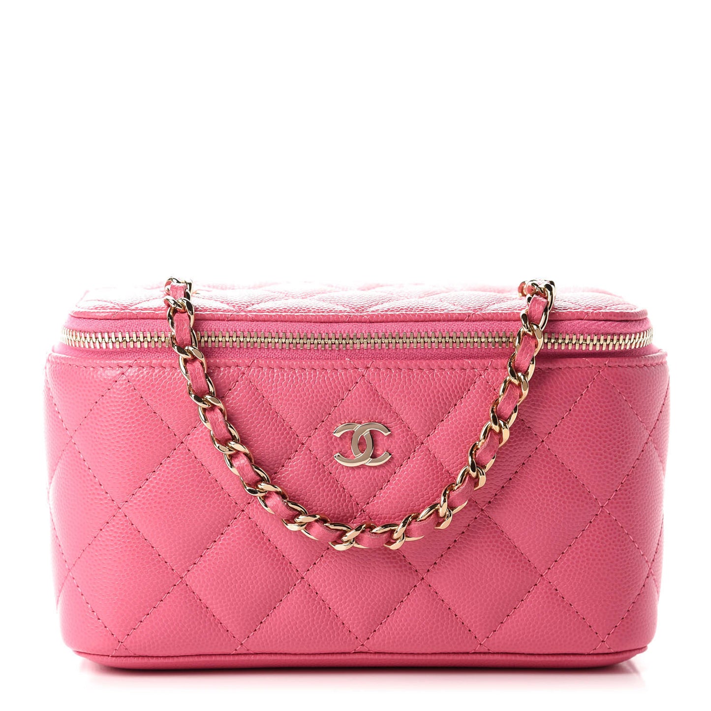 Caviar Quilted Small Vanity Case With Chain Pink