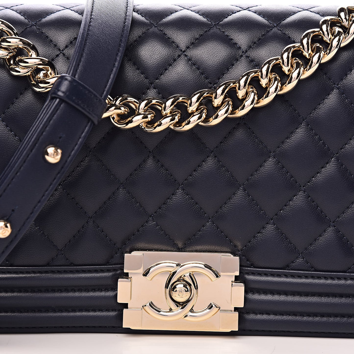 Lambskin Quilted Medium Boy Flap Dark Navy