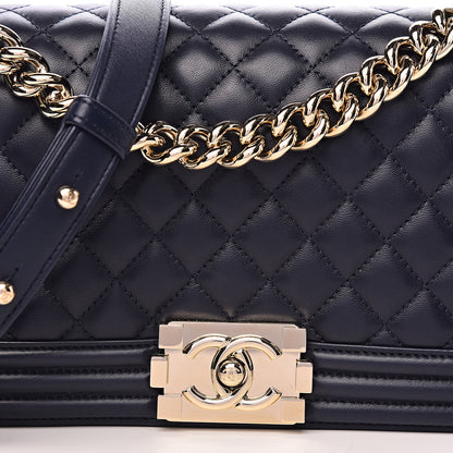 Chanel Lambskin Quilted Medium Boy Flap Dark Navy 10 of 11