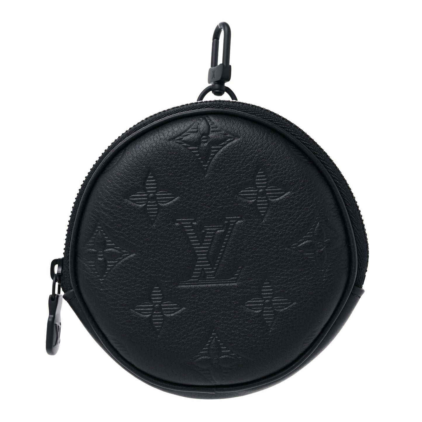 Calfskin Shadow Monogram Round Coin Purse Black