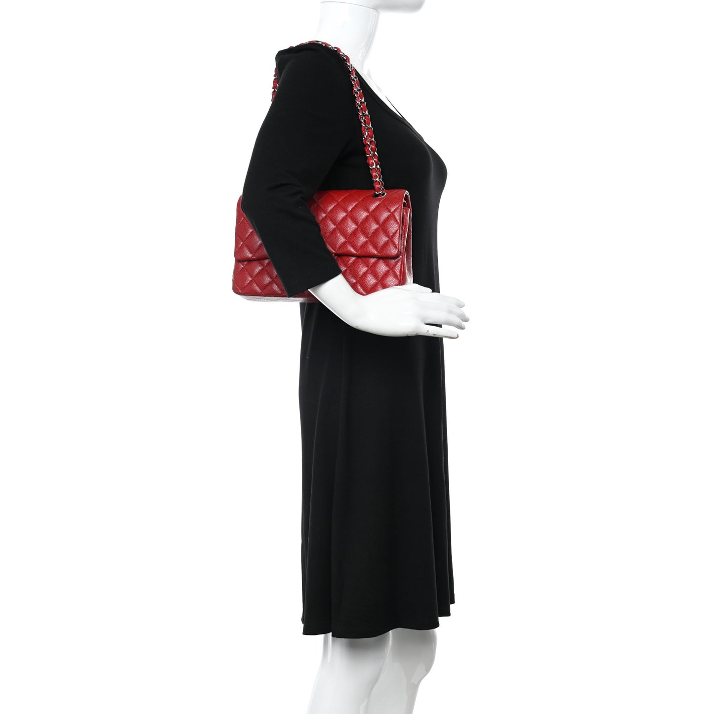 Caviar Quilted Medium Double Flap Red