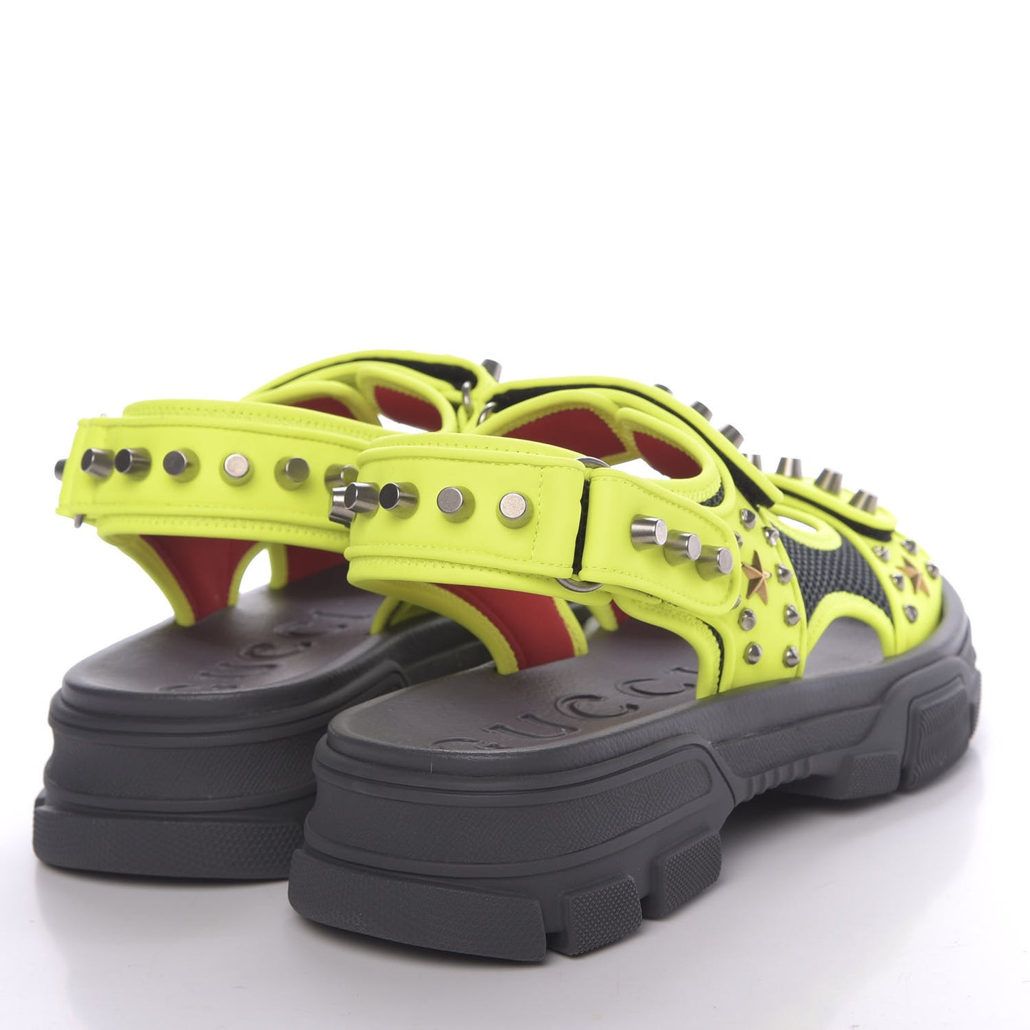 Technical Canvas Calfskin Studded Mens Aguru Sandals 9 Neon Yellow