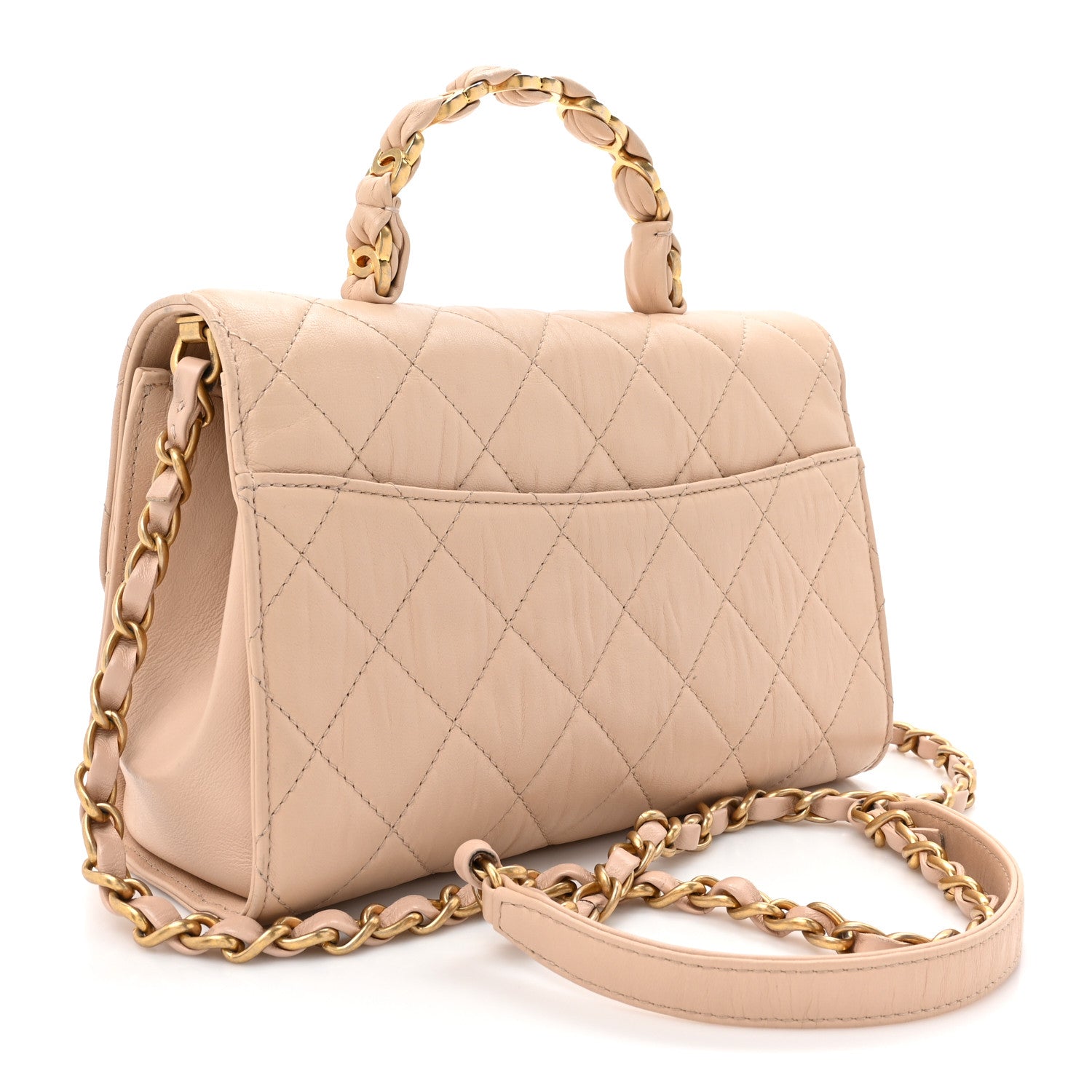 Chanel Crumpled Lambskin Quilted Small CC Links Top Handle Flap Beige 3 of 18