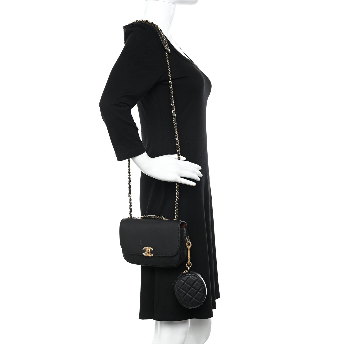 Calfskin Quilted Multi Pouching Flap And Coin Purse Black