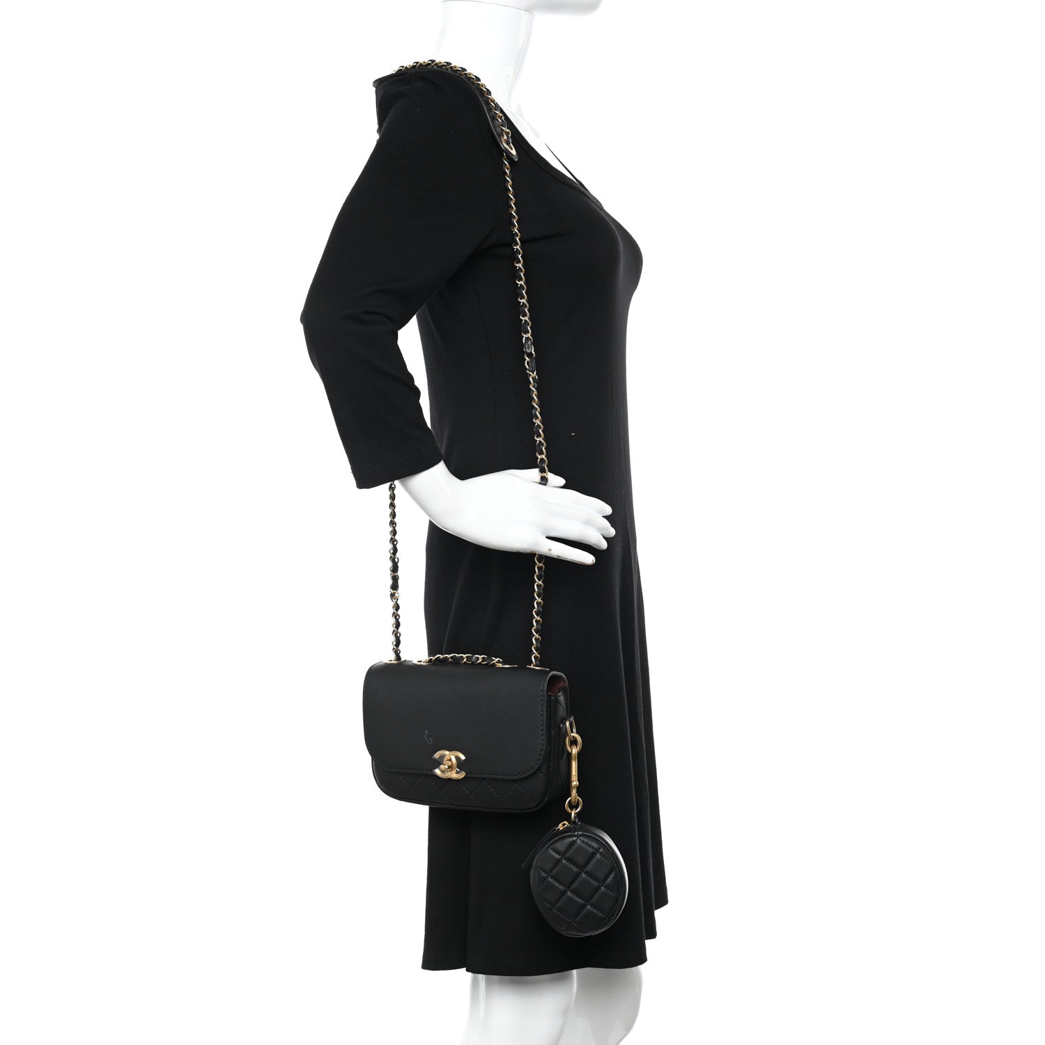 Chanel Calfskin Quilted Multi Pouching Flap And Coin Purse Black 2 of 11