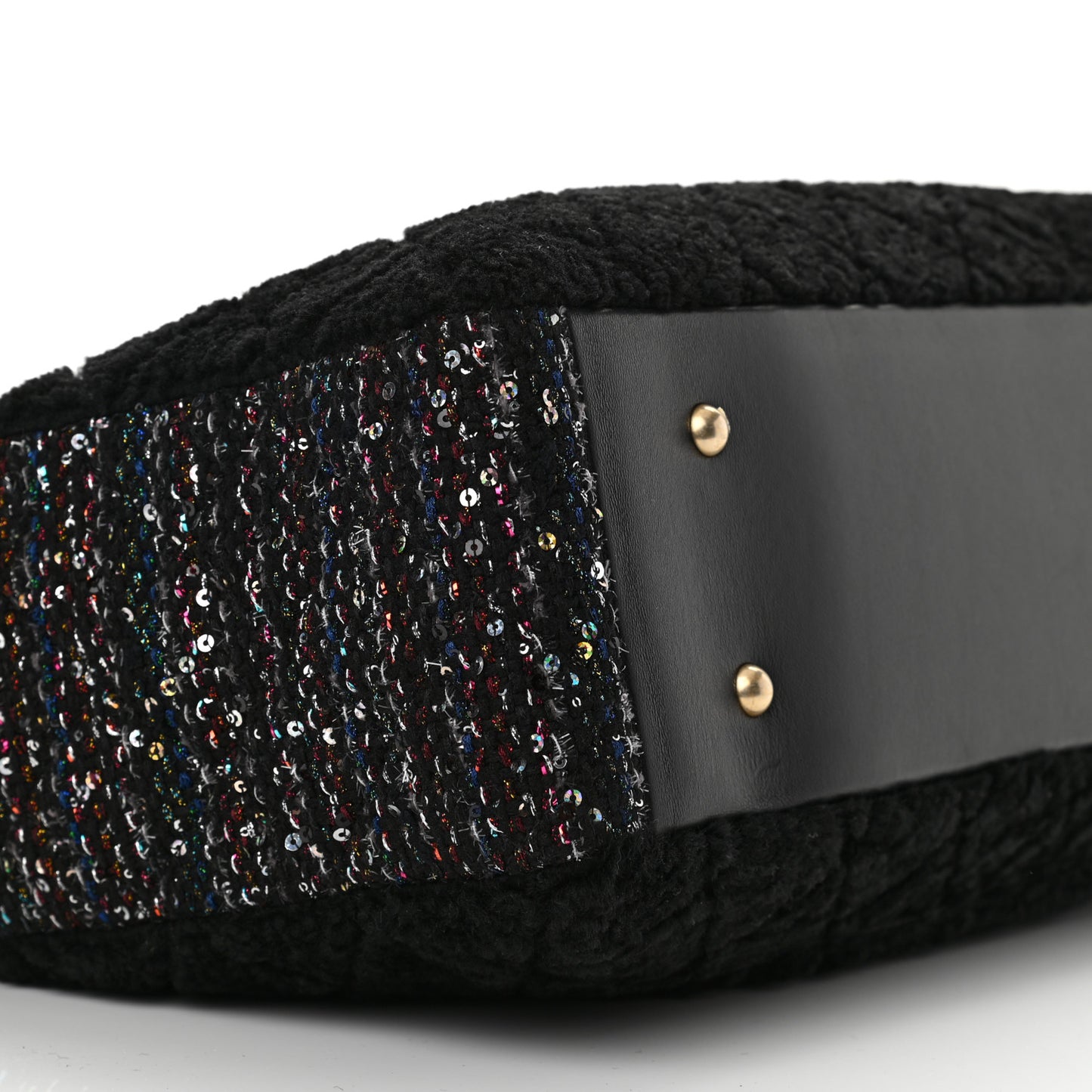Shearling Sequin Tweed Shopper Tote Black