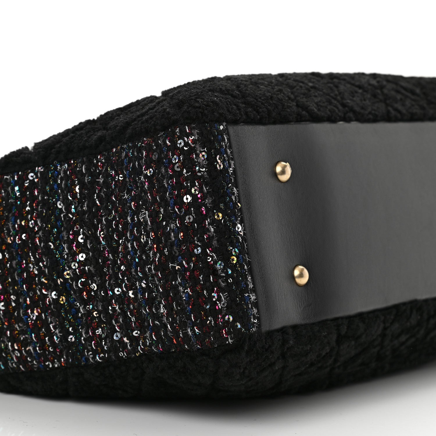 Chanel Shearling Sequin Tweed Shopper Tote Black 9 of 10