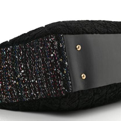 Chanel Shearling Sequin Tweed Shopper Tote Black 9 of 10