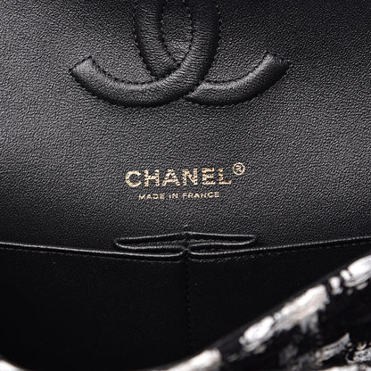 Chanel Tweed Quilted Medium Double Flap Black Ecru White 6 of 11