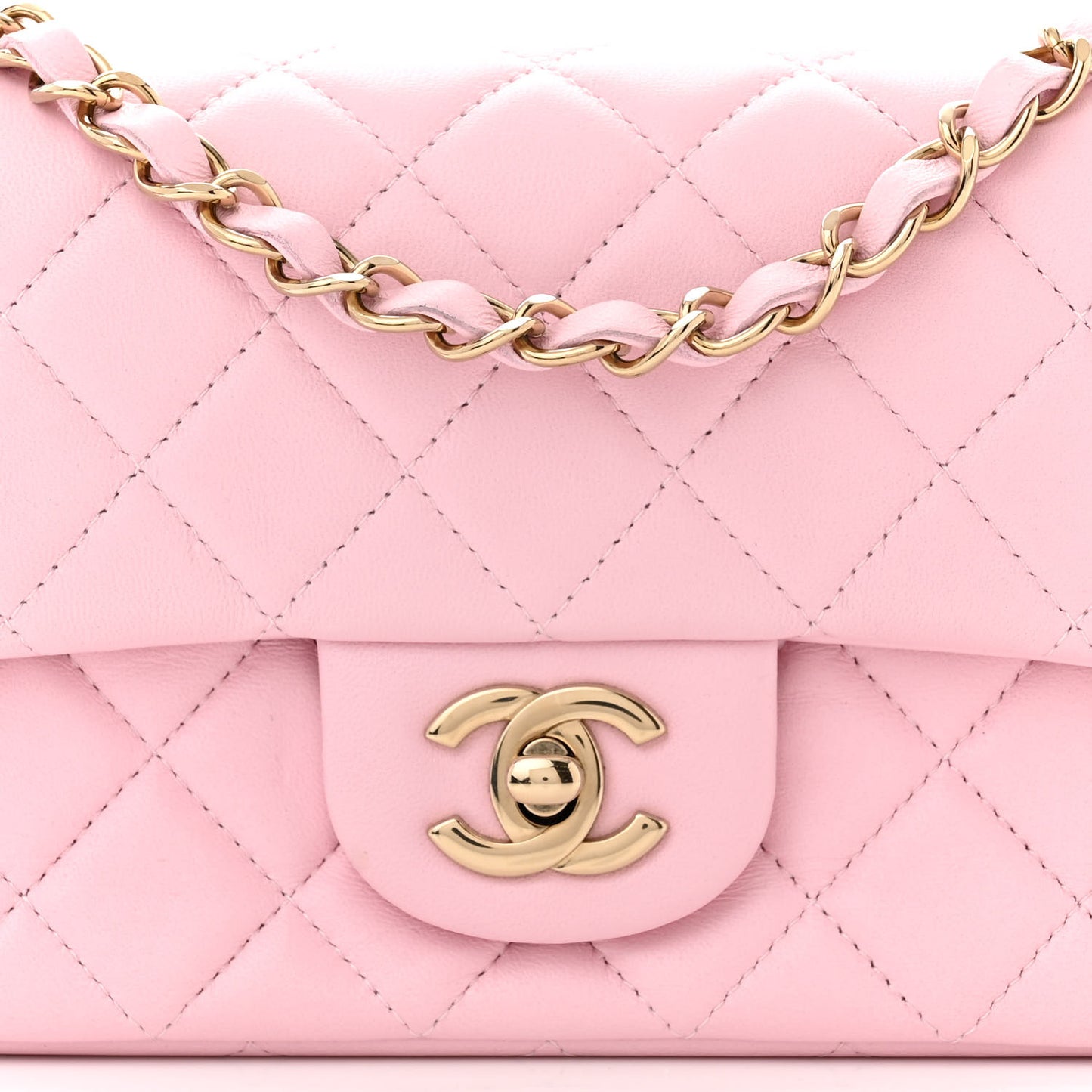 Lambskin Quilted Mini Rectangular Flap Light Pink