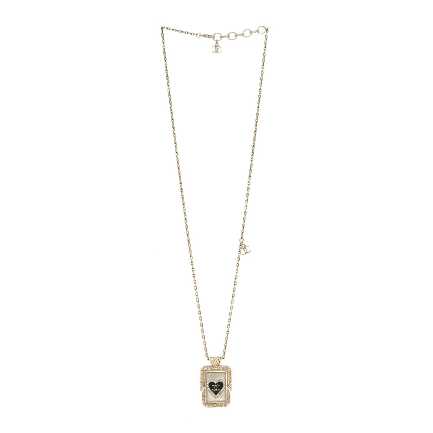 Chanel Metal Resin Enamel Crystal CC Necklace Gold Black White 3 of 6