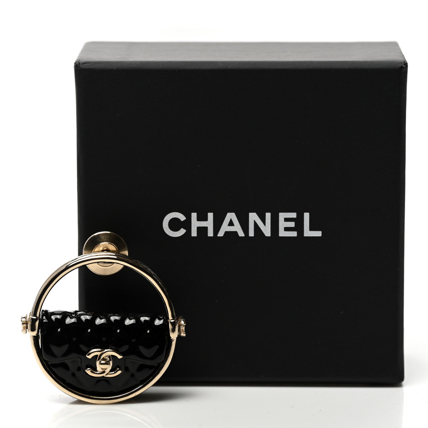 Chanel Metal Resin Quilted Flap Bag Hoop Brooch Black Gold 5 of 5