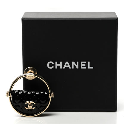 Chanel Metal Resin Quilted Flap Bag Hoop Brooch Black Gold 5 of 5