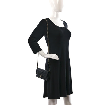 Chanel Lambskin Patent Calfskin Quilted Flap Phone Holder With Chain Black 2 of 9