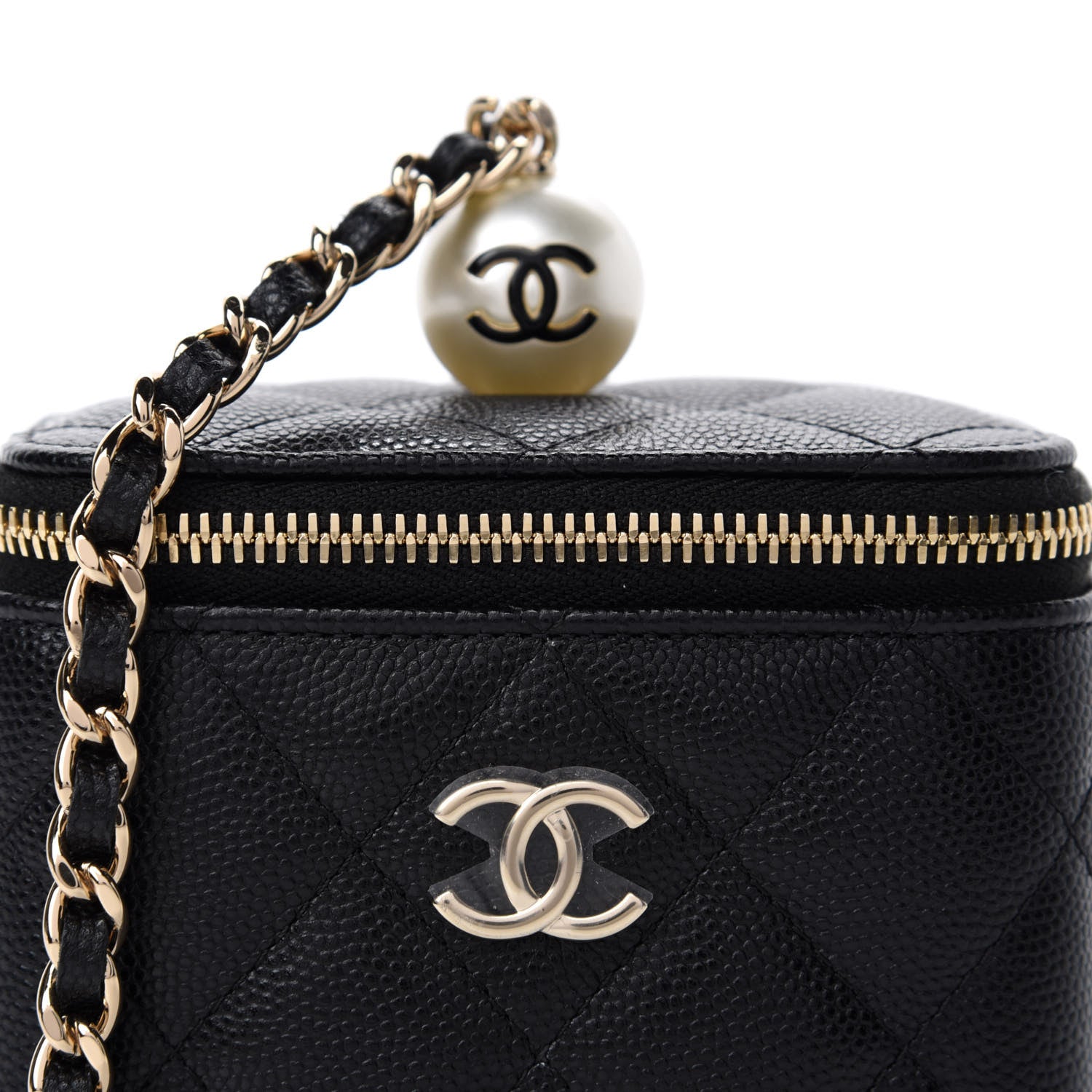 Chanel Caviar Quilted Mini Pearl On Top Vanity Case With Chain Black 10 of 11