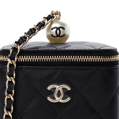 Chanel Caviar Quilted Mini Pearl On Top Vanity Case With Chain Black 10 of 11