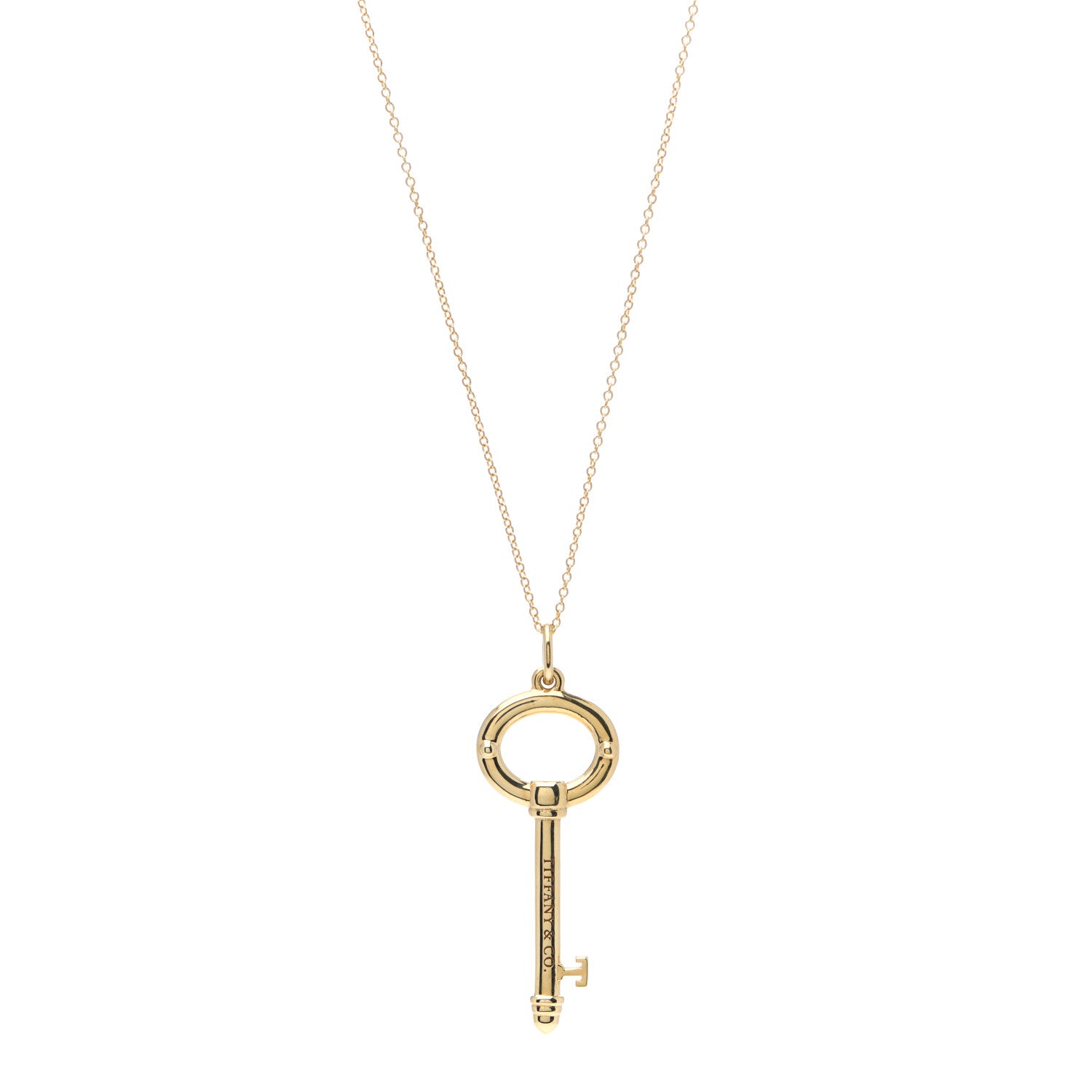 Tiffany 18K Yellow Gold Small Oval Key Pendant Necklace 1 of 5