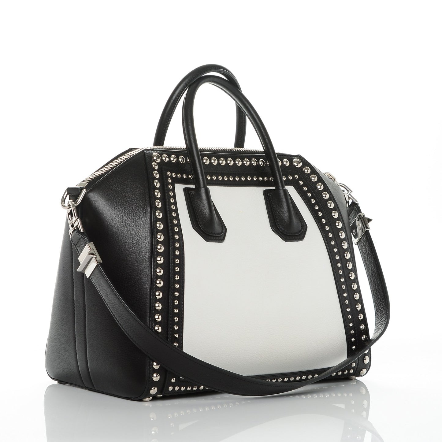 Calfskin Medium Studded Bi-Color Antigona Black White