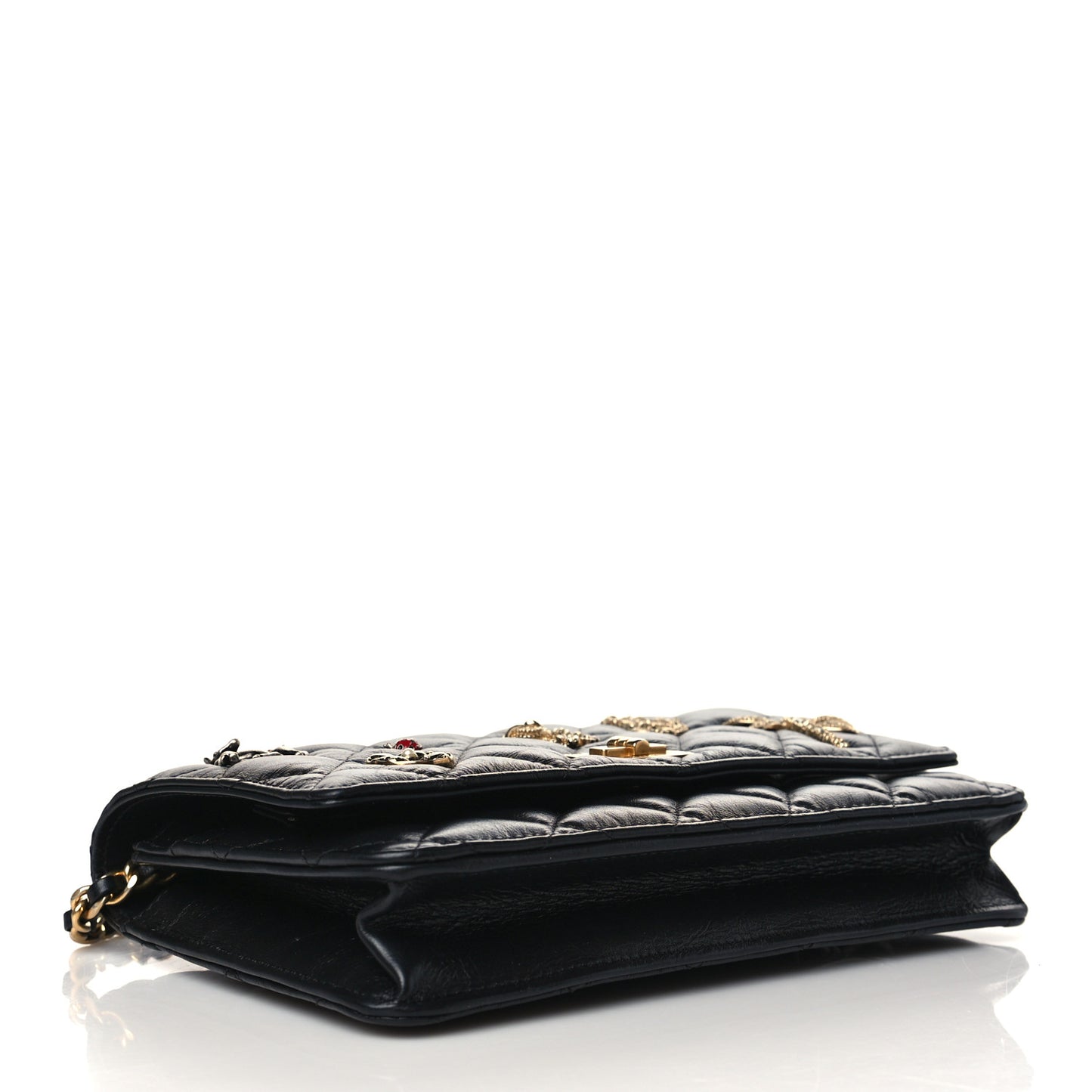 Aged Calfskin Quilted Lucky Charms 2.55 Reissue Wallet On Chain WOC Black