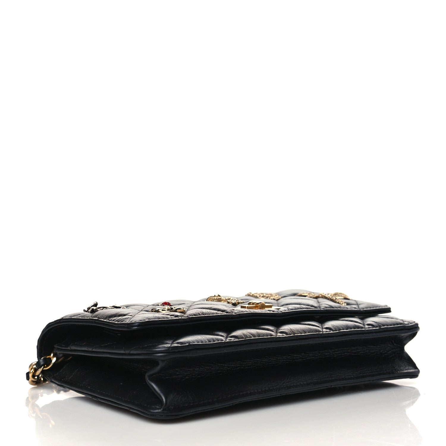 Chanel Aged Calfskin Quilted Lucky Charms 2.55 Reissue Wallet On Chain WOC Black 4 of 11