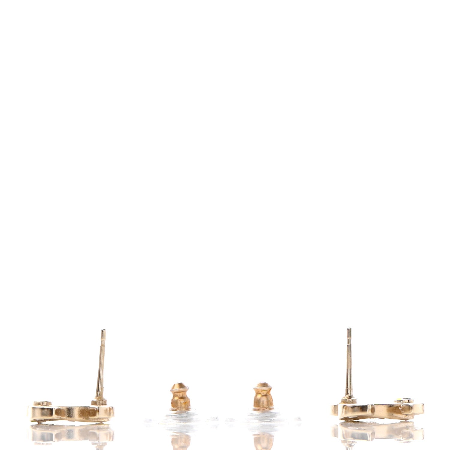 Chanel Crystal Metal CC Paris Button Stud Earrings Gold 3 of 4