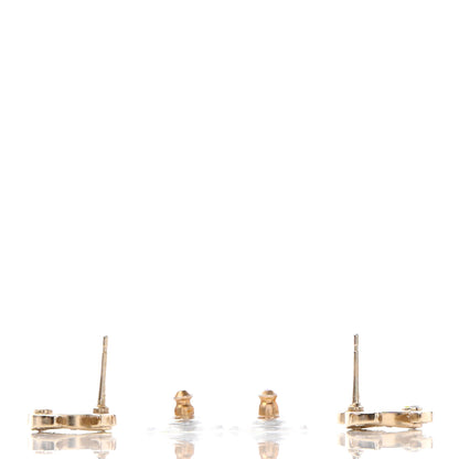 Chanel Crystal Metal CC Paris Button Stud Earrings Gold 3 of 4