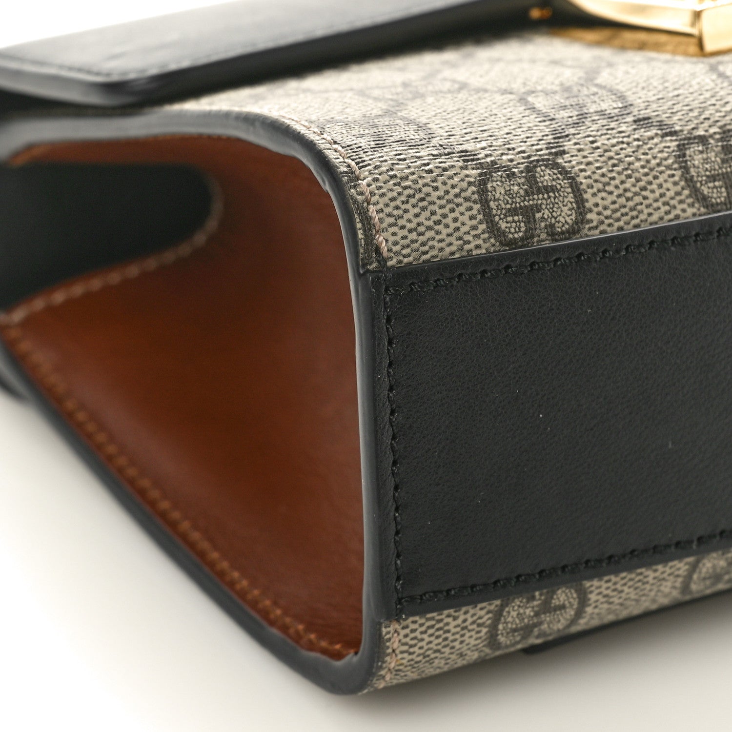 Gucci GG Supreme Monogram Calfskin Small Padlock Shoulder Bag Beige Black Cuir 9 of 11