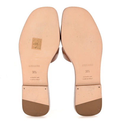Hermes Box Calfskin Oran Sandals 36.5 Gold 6 of 10