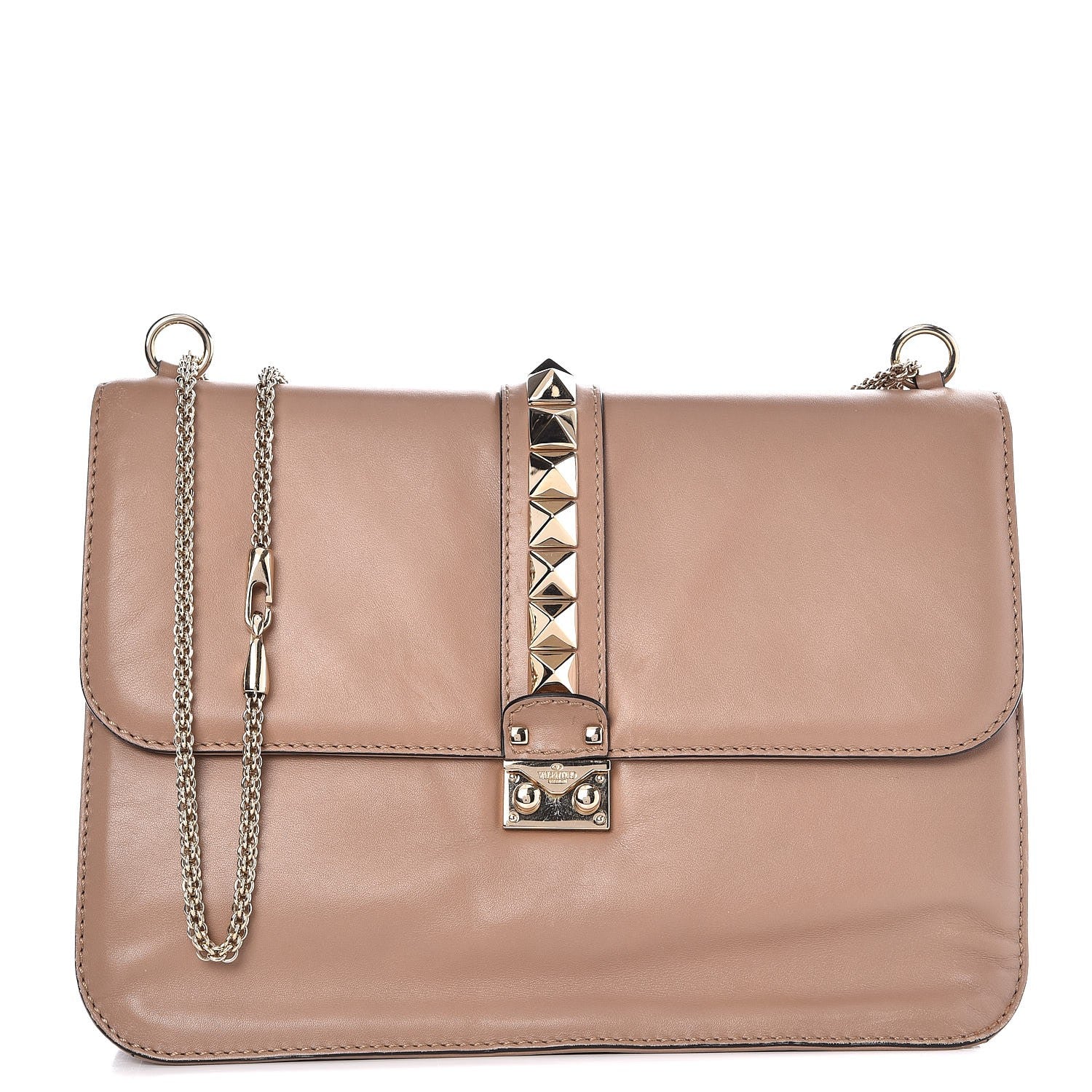 Valentino Garavani Vitello Large Glam Lock Rockstud Flap Poudre 1 of 13