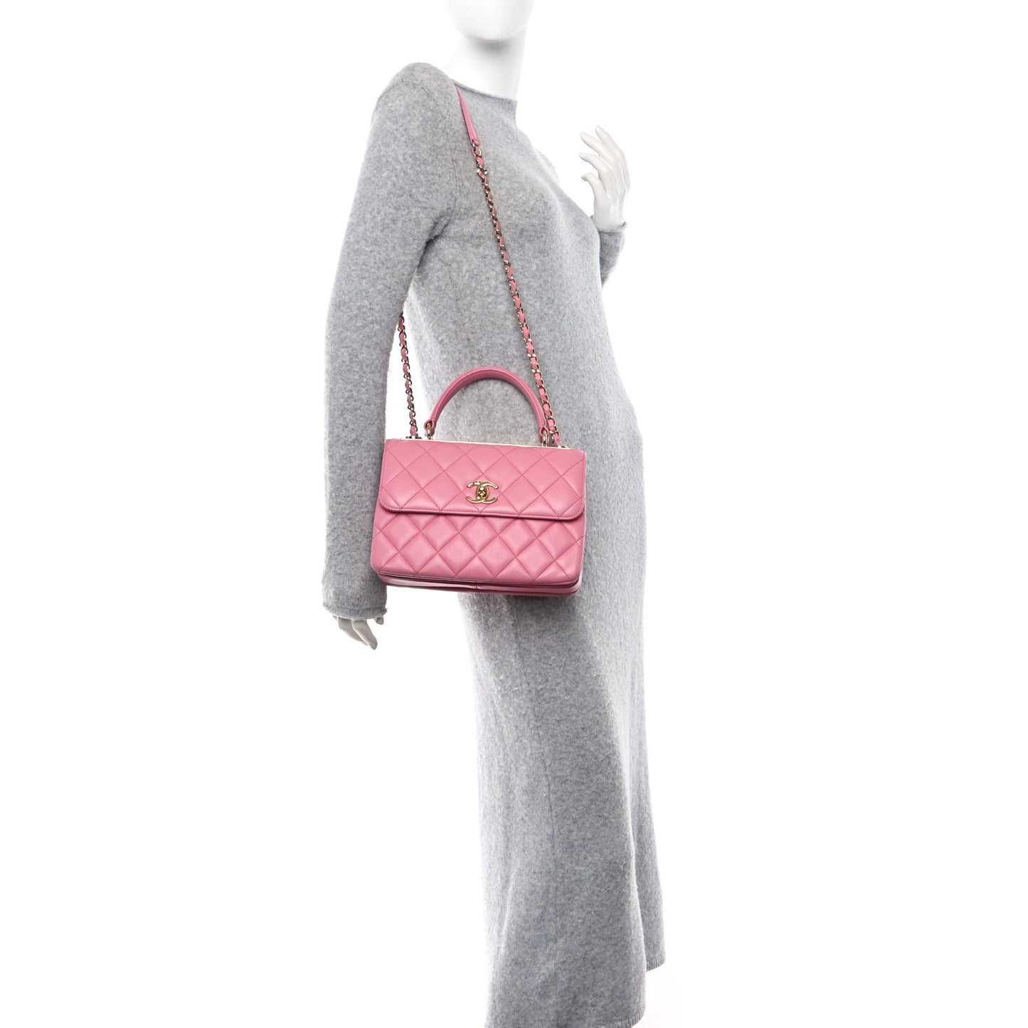 Lambskin Quilted Small Trendy CC Flap Dual Handle Bag Pink
