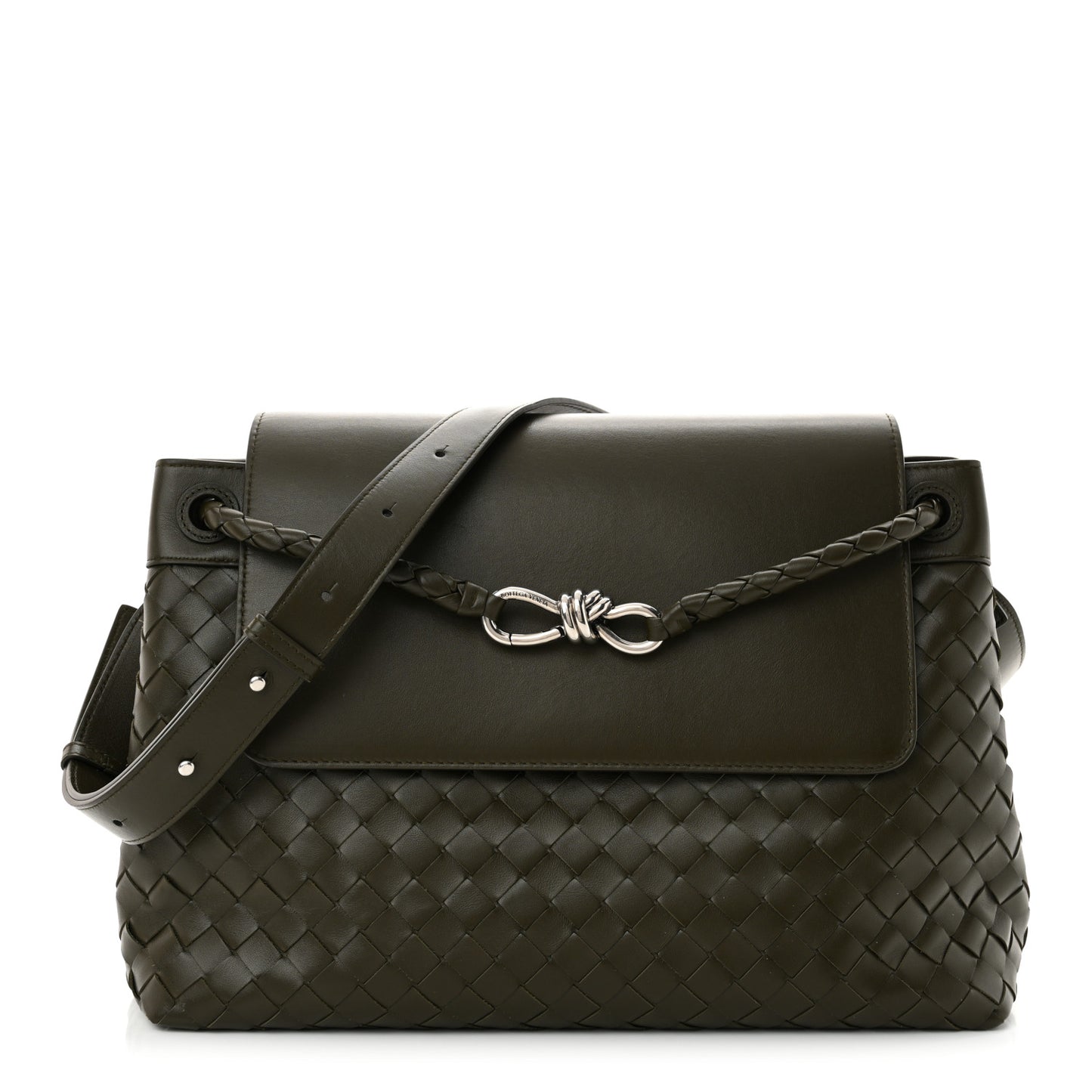 Calfskin Intrecciato Medium Andiamo Messenger Bag Kaki